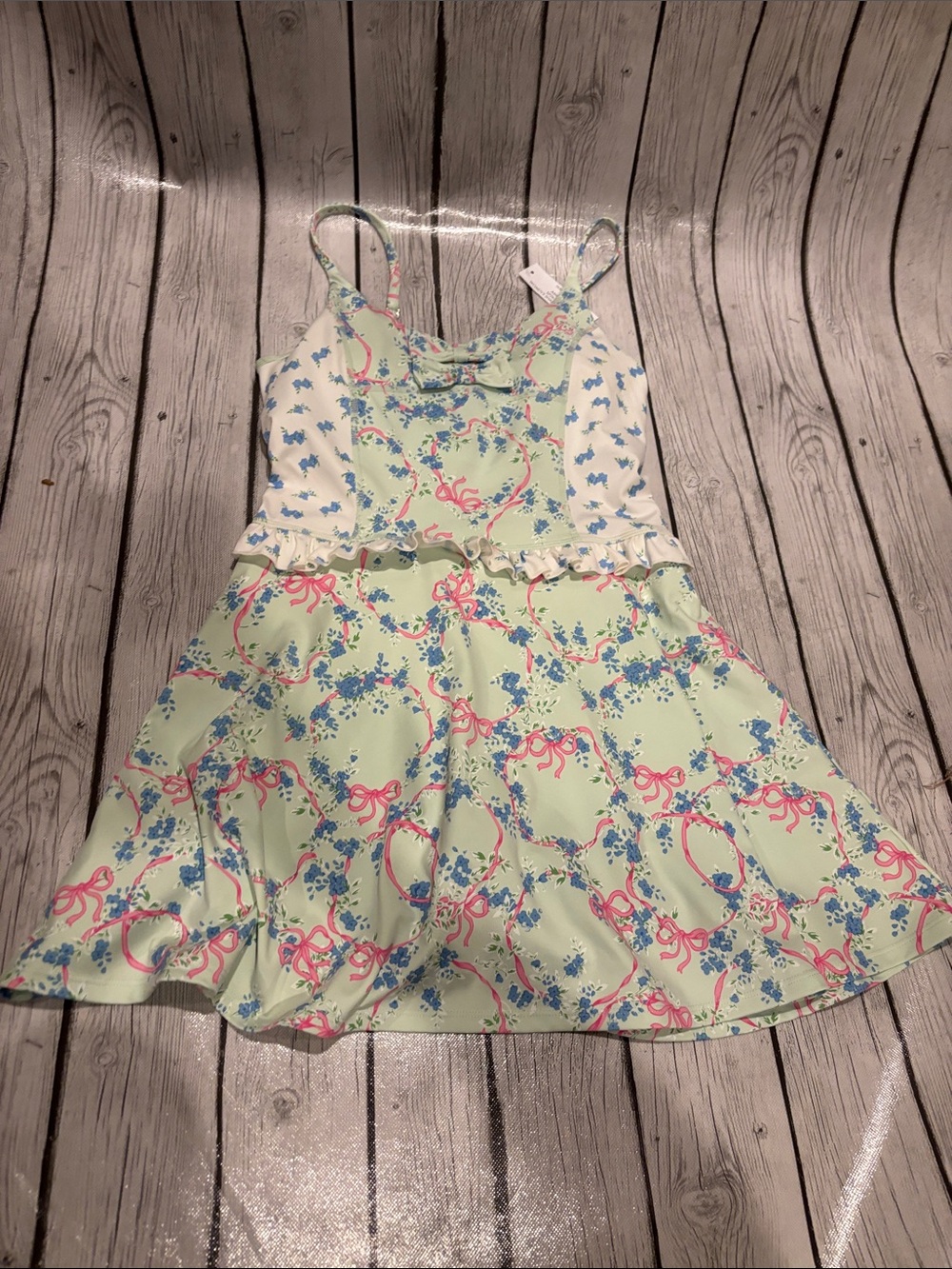 Treasures by Shabby Chic Mint Green Floral Bow-Print Mini Dress size XS